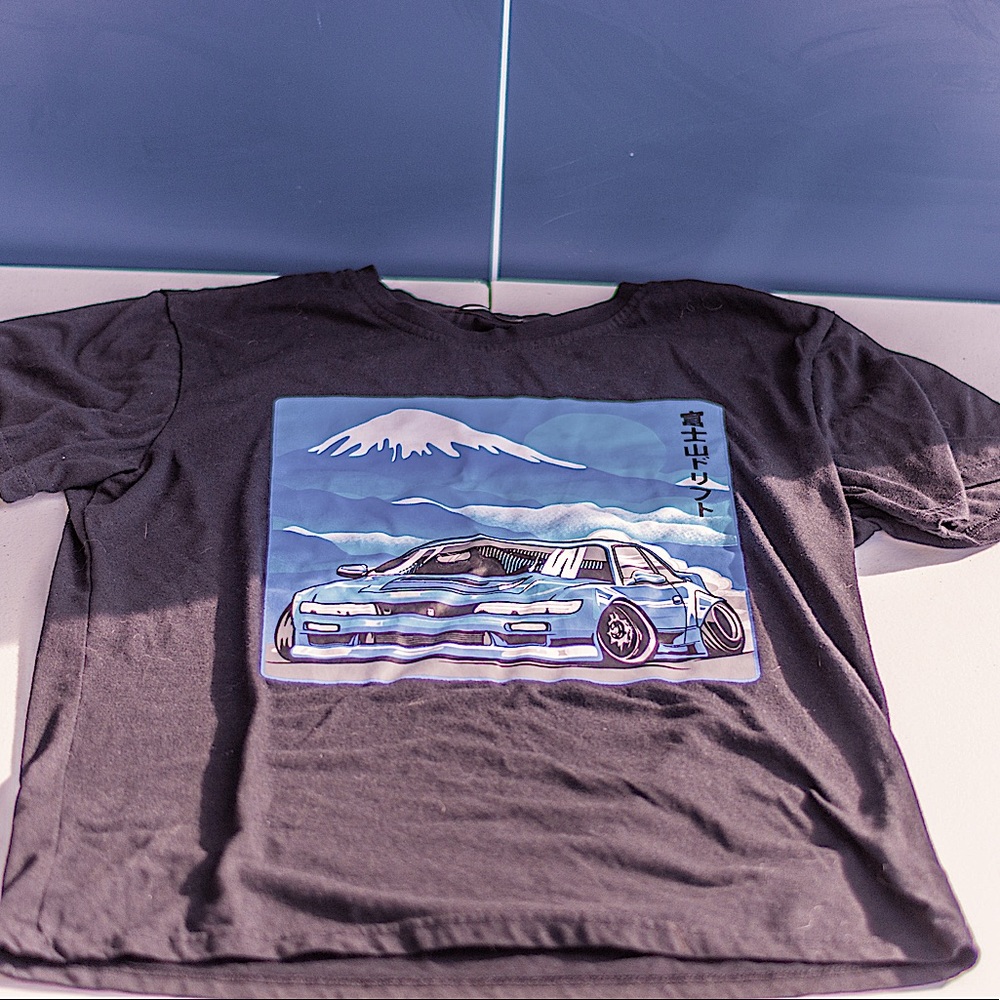 Small(size) black, tee shirt with race car design from SHEIN